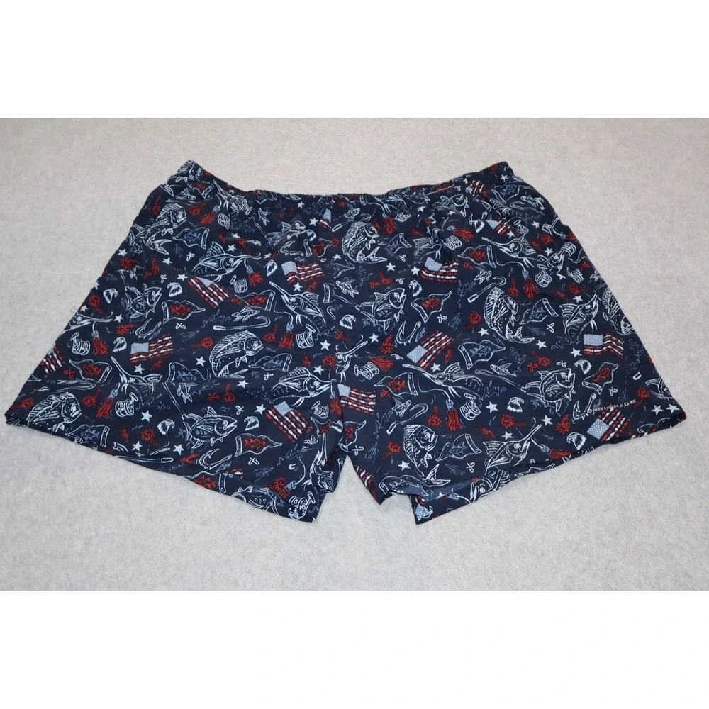 Columbia PFG Lined Swim Trunks Mens XL Navy Blue Fishing American Flag Print